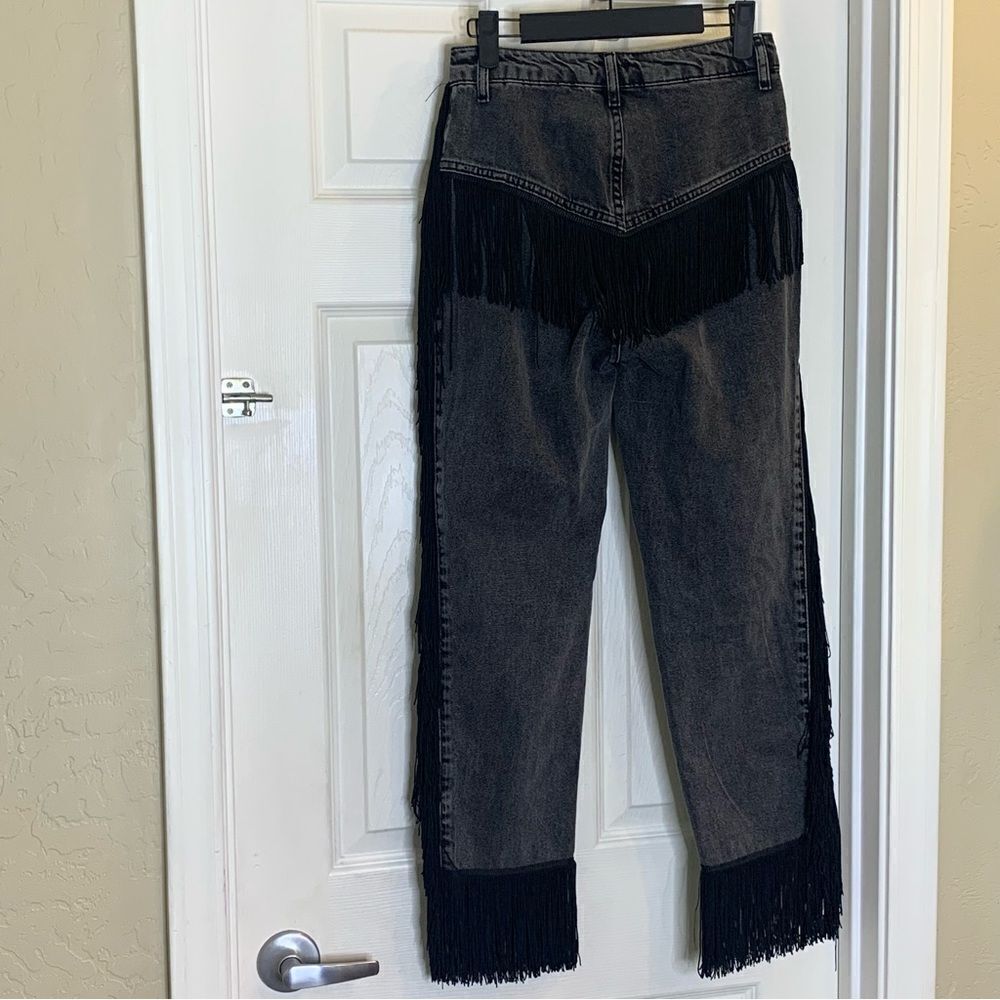 Nasty Gal It’s Only Rock and Roll Fringe High Waisted Jeans Black Size 6 - Picture 4 of 12